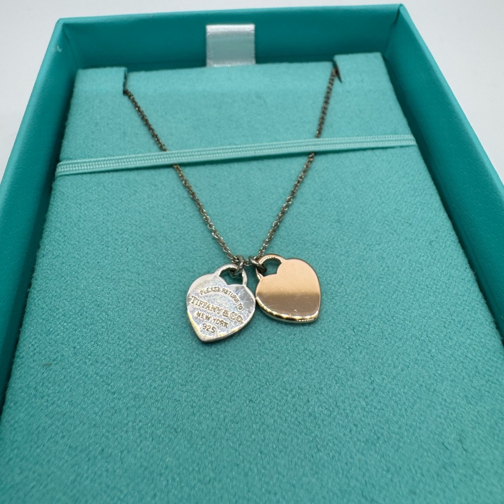 Tiffany & Co Return to Tiffany Double Heart Necklace Silver 925 Rubedo Metal New - Picture 3 of 12